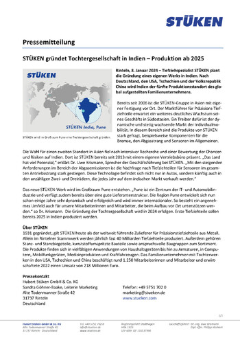 STÜKEN gründet Tochtergesellschaft in Indien